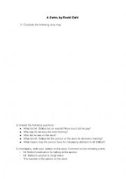 English Worksheet: A Swim, by Roald Dahl. Worksheet