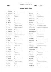 English Worksheet: American - British English