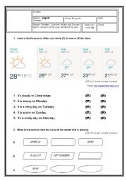 English Worksheet: Test about weather and months 
