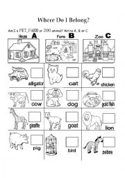 English Worksheet: Pet - Farm - Zoo