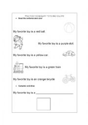 English Worksheet: Toys and Colors