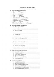 English Worksheet: Exercises on the Verb to be