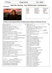 English Worksheet: Michael Jacksons  Earth song Activities