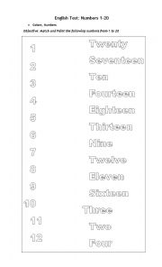 English Worksheet: Numbers 1-20