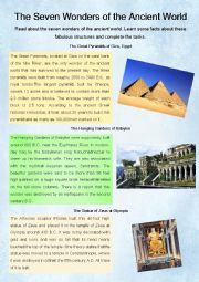 English Worksheet: The seven wonders of the ancient world