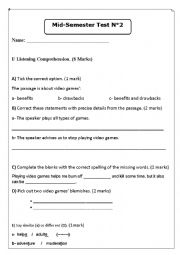 English Worksheet: exam about video games listening with audio 