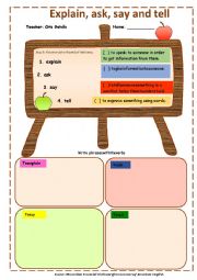 EXPLAIN, ASK, SAY AND TELL. DEFINITIONS AND EXERCISE