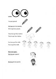 English Worksheet: Grammar: Have/Has got for kids
