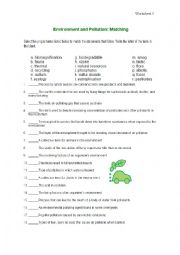 English Worksheet: Environment and Pollution - Matching