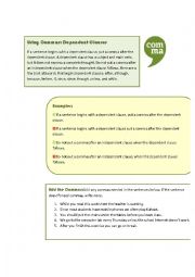 English Worksheet: Using Commas: Dependent Clauses