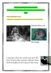 English Worksheet: How the Kiwi Lost Its Wings - a Maori Legend