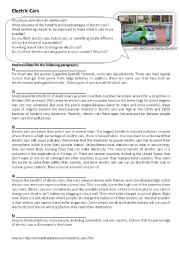 English Worksheet: Electric Cars 