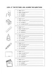 English Worksheet: School objects - verb to be