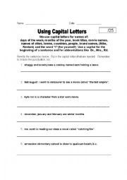 English Worksheet: Using Capital Letters 1