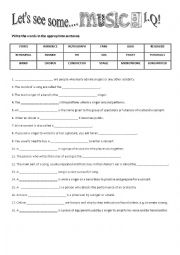English Worksheet: Music - Lets see some music I.Q!