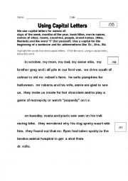 English Worksheet: Using Capital Letters 2