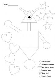 English Worksheet: Robot shapes colouring sheet (kindergarten)