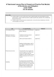 Task-based Lesson Plan: A2/B1: Past modals of obligation and permission