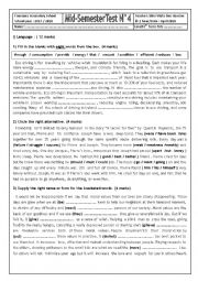 English Worksheet: Mid-Semester Test N4 (fourth form Arts)