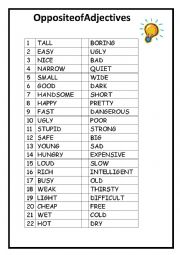 English Worksheet: OPPOSITE OF ADJECTIVE