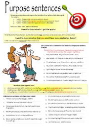 English Worksheet: SENTENCES OF PURPOSE