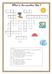 English Worksheet: weather vocabulary crosswords