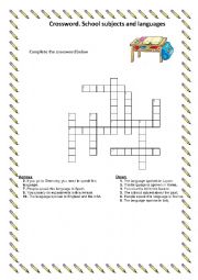 English Worksheet: Crossword Languages and school subjects