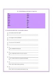 Simple Past Activity - Sentences and Verbs
