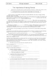 English Worksheet: the importance of having friends