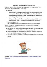 English Worksheet: DEBATING. RESPONDING TO ARGUMENTS