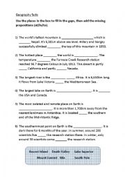English Worksheet: Geography facts: at / in / to as prepositions of place