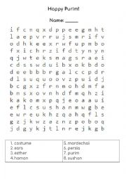 English Worksheet: Purim Crossword