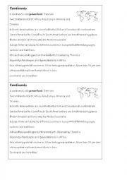 The Continents - Reading + Comprehension questions 