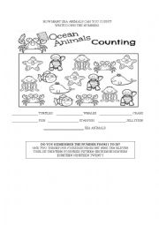 English Worksheet: counting sea animals