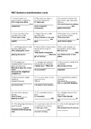 English Worksheet: PET Sentence transformation cards