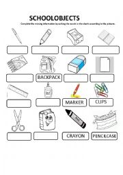 English Worksheet: SCHOOL OBJECTS