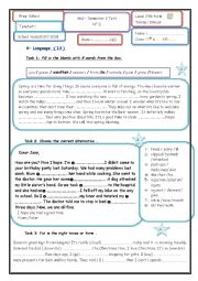 English Worksheet: Mid-Semester 2 test n2  7th form