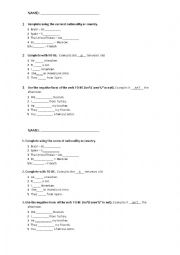 quiz about nationalities and verb to be