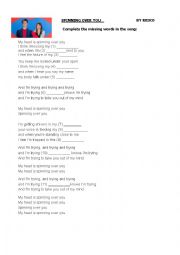 English Worksheet: SPINNING OVER YOU by REYKO