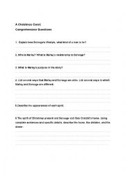 English Worksheet: Christmas Carol Comprehension Questions