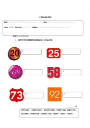 English test about numbers 