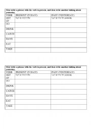 English Worksheet: PRESENT AND PAST