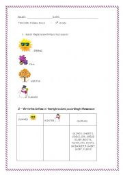 English Worksheet: Clothes and seasons