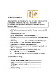 English Worksheet: People personalities