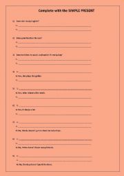 English Worksheet: Simple Present Exercise: He/She/It - Interrogative, Affirmative and Negative Sentences