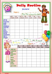 English Worksheet: Daily Routine (Sea battle game)