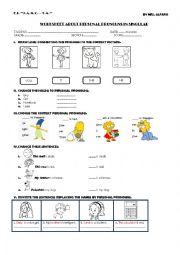 English Worksheet: Personal pronouns in singular