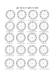 English Worksheet: What time is it? Whats the hour?