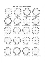 English Worksheet: What time is it? Whats the hour?