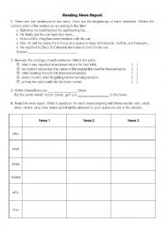 English Worksheet: elements of a news report